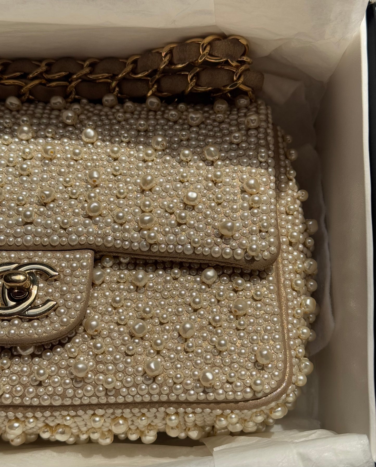 Chanel 17A Ritz Pearl Embellished Mini Rectangular Flap Bag