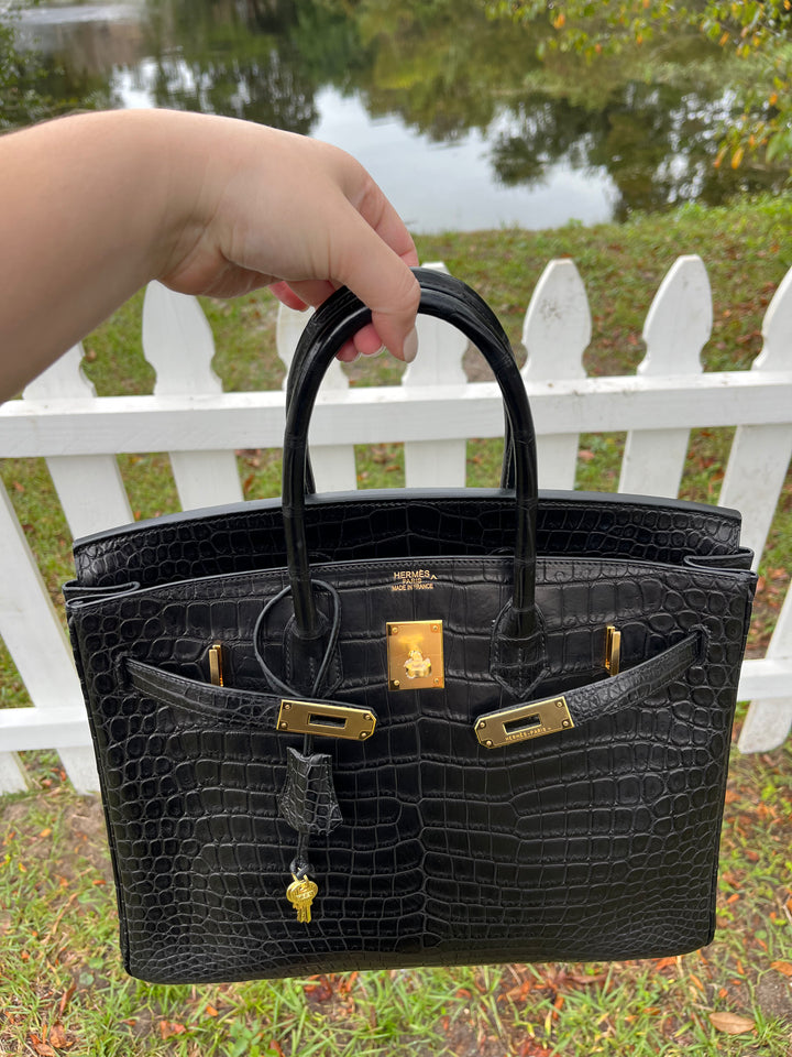 Hermes Black Matte Croc Birkin 35 GHW