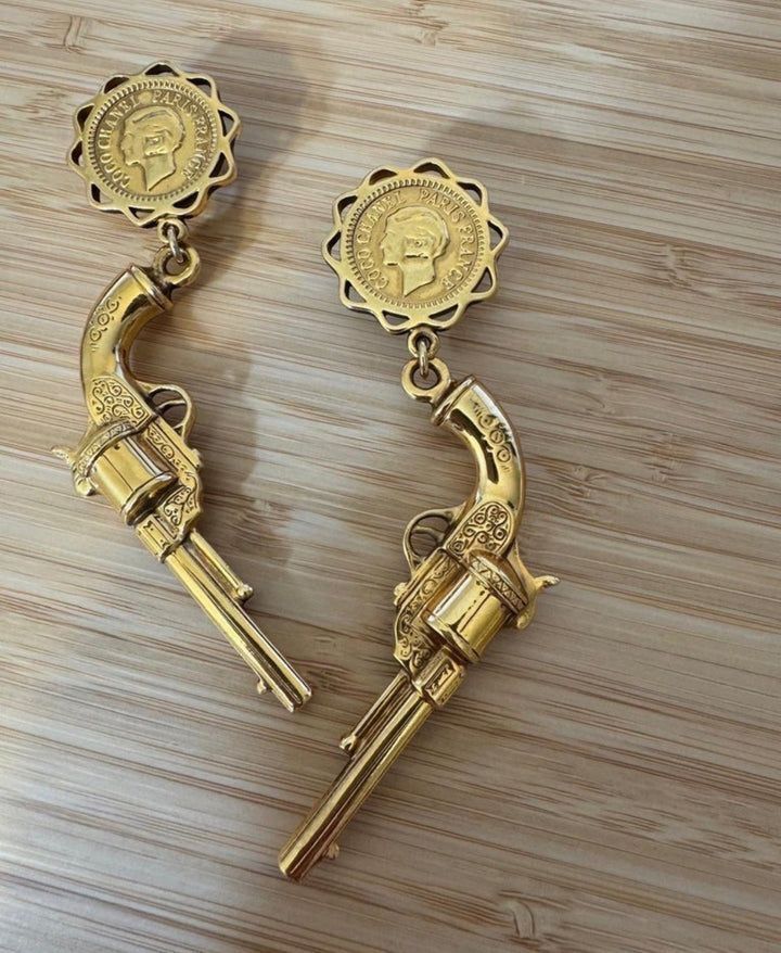 Chanel Pistol Clip-On Earrings Gold Tone 1980s