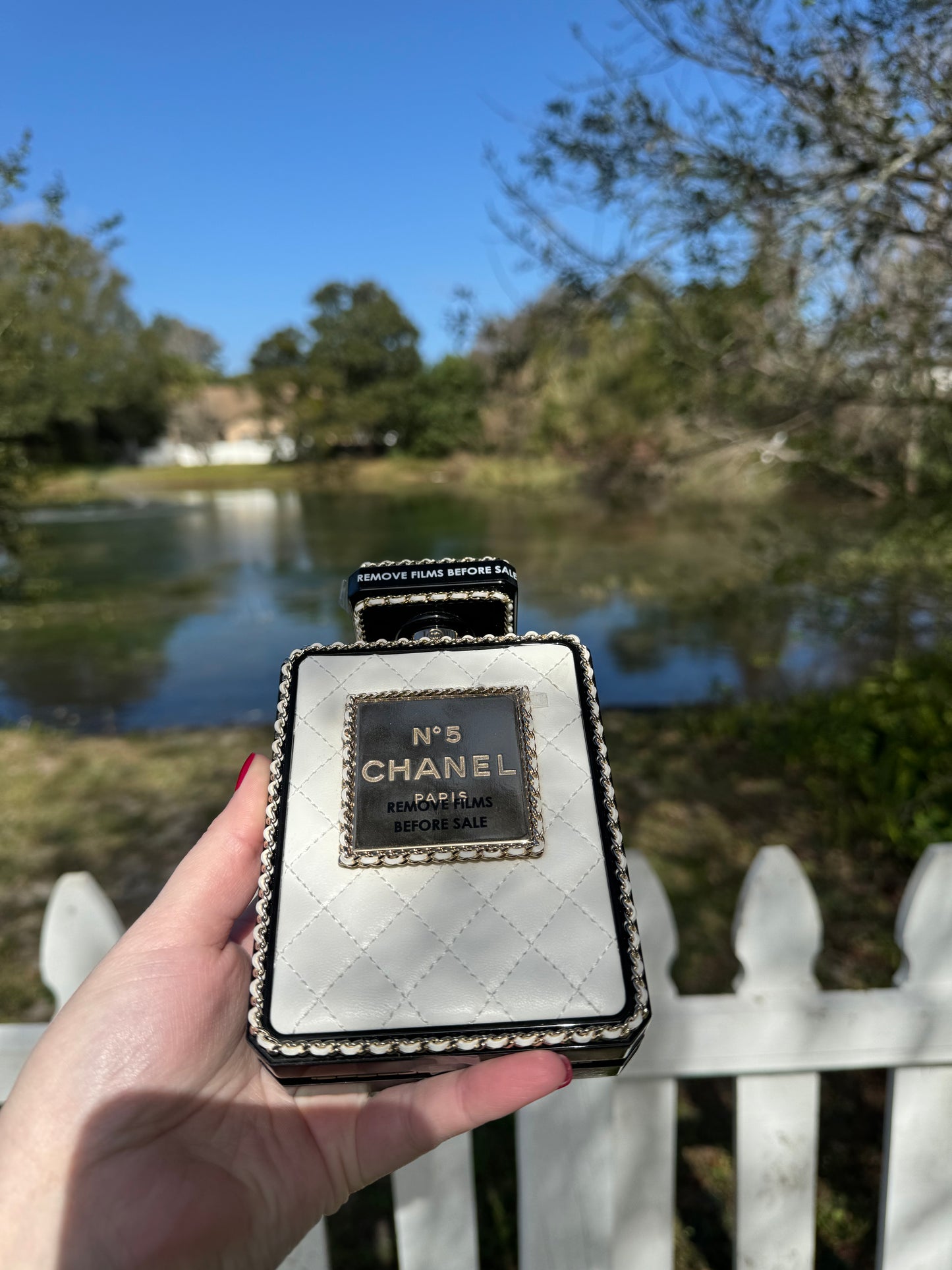 Chanel Black Quilted Leather and White Perspex Perfume Bottle Minaudiere