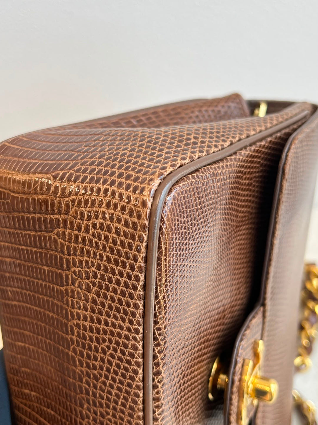 Chanel Brown Vintage Lizard Mini Square Flap Bag 1986