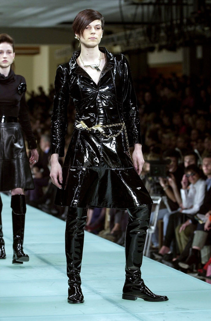 Chanel Runway Pistols Belt Necklace Black Leather Crystal Gold Hardware 2001