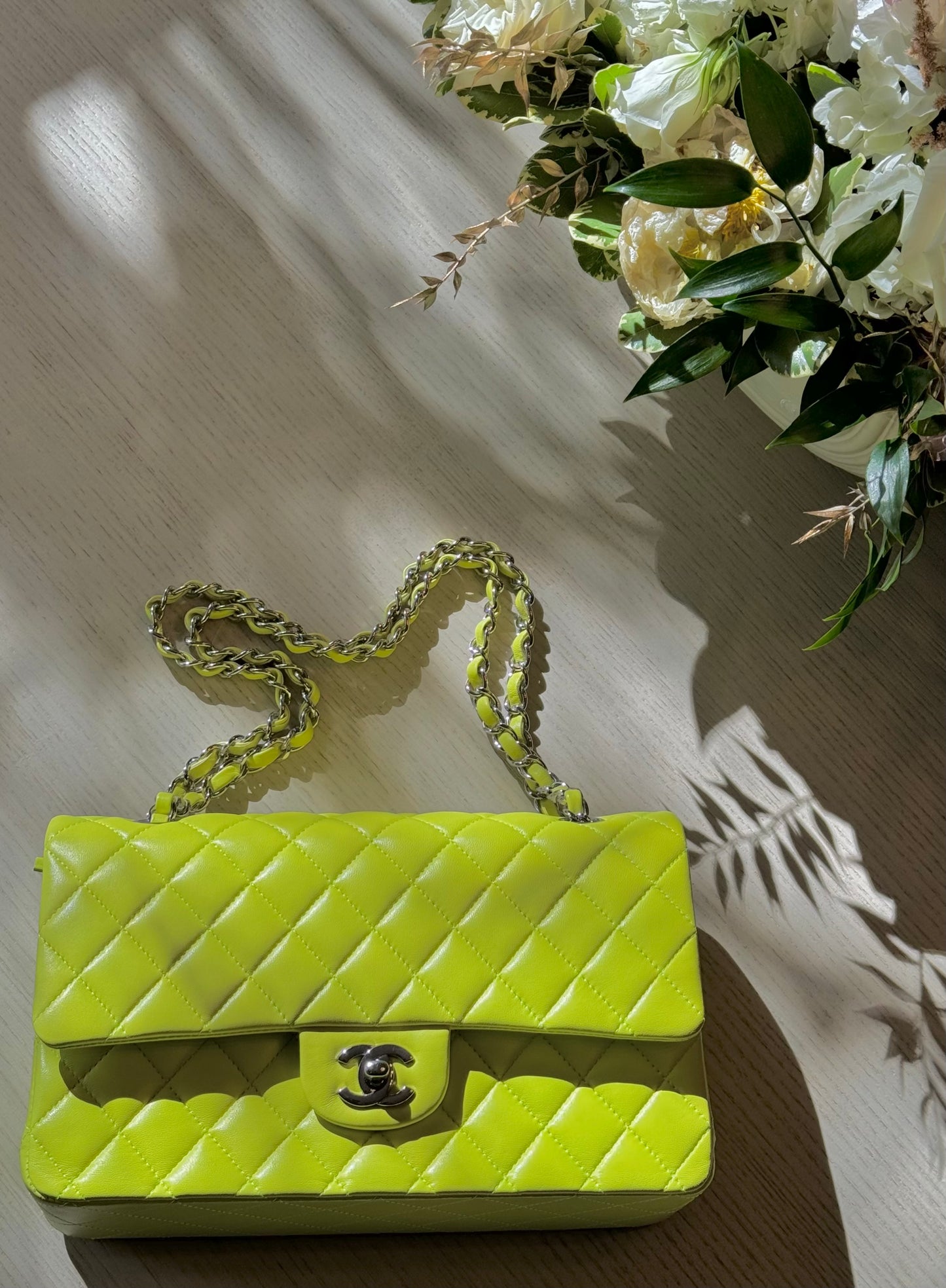 Chanel 21S Yellow Neon Lambskin Medium Flap Bag