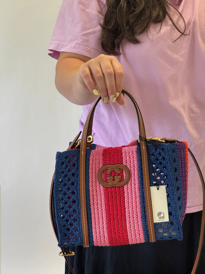 Gucci Interlocking Multicolor Raffia Tote Bag