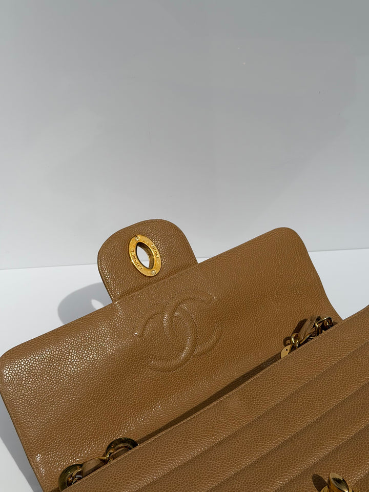 Chanel Classic Flap Jumbo Horizontal Dark Beige Caviar 24K Gold Hardware 1996