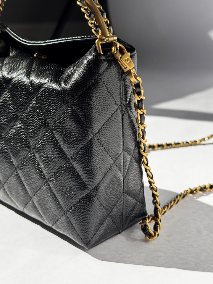 Chanel Top Handle Caviar Clutch With Chain Black Gold Hardware 2024
