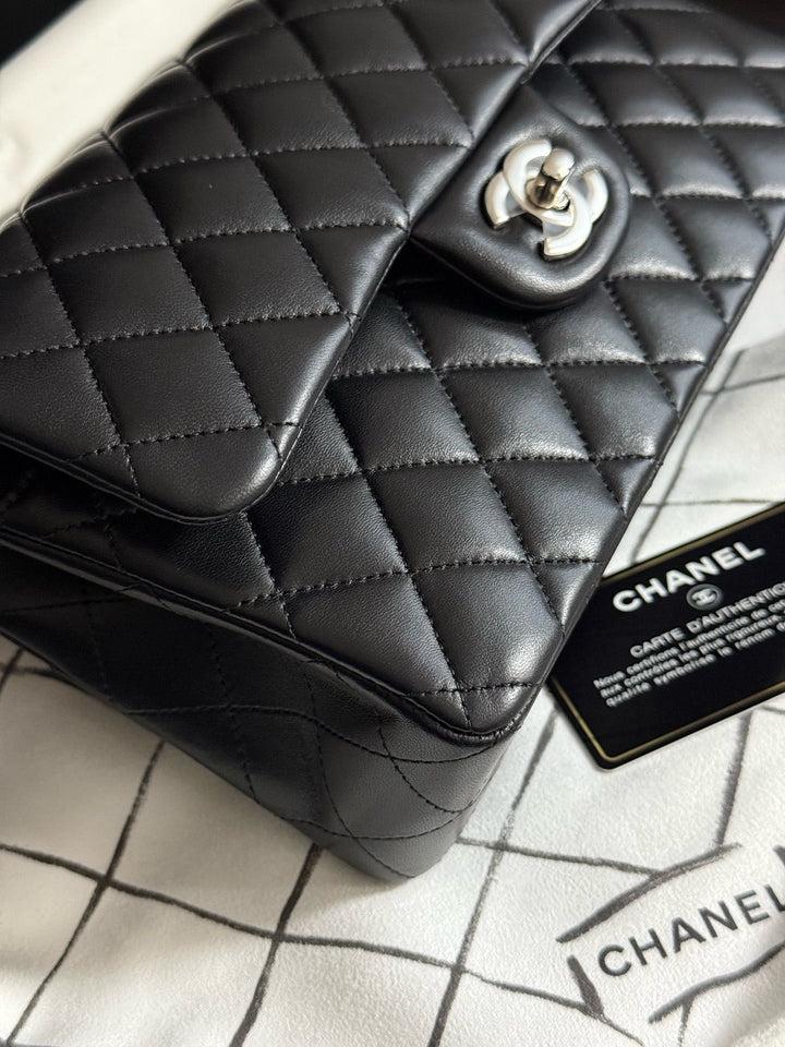 Chanel Small Classic Double Flap Lambskin Black Silver Hardware 2020