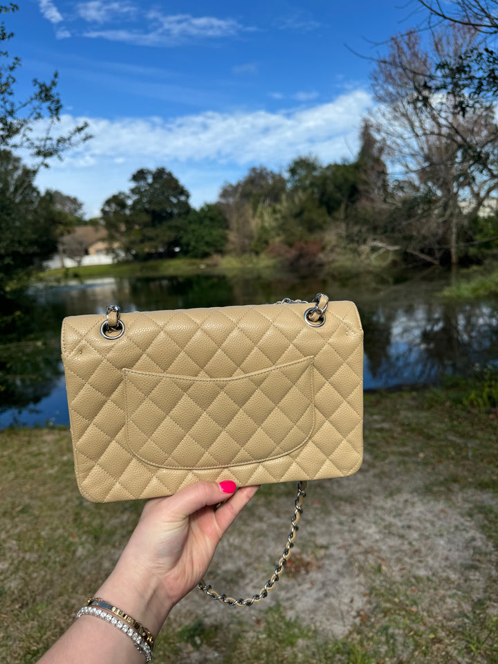Chanel 2003 Beige Medium Caviar Classic Flap