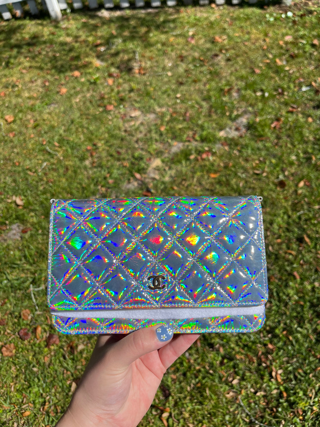 Chanel 21S Silver Hologram Iridescent WOC