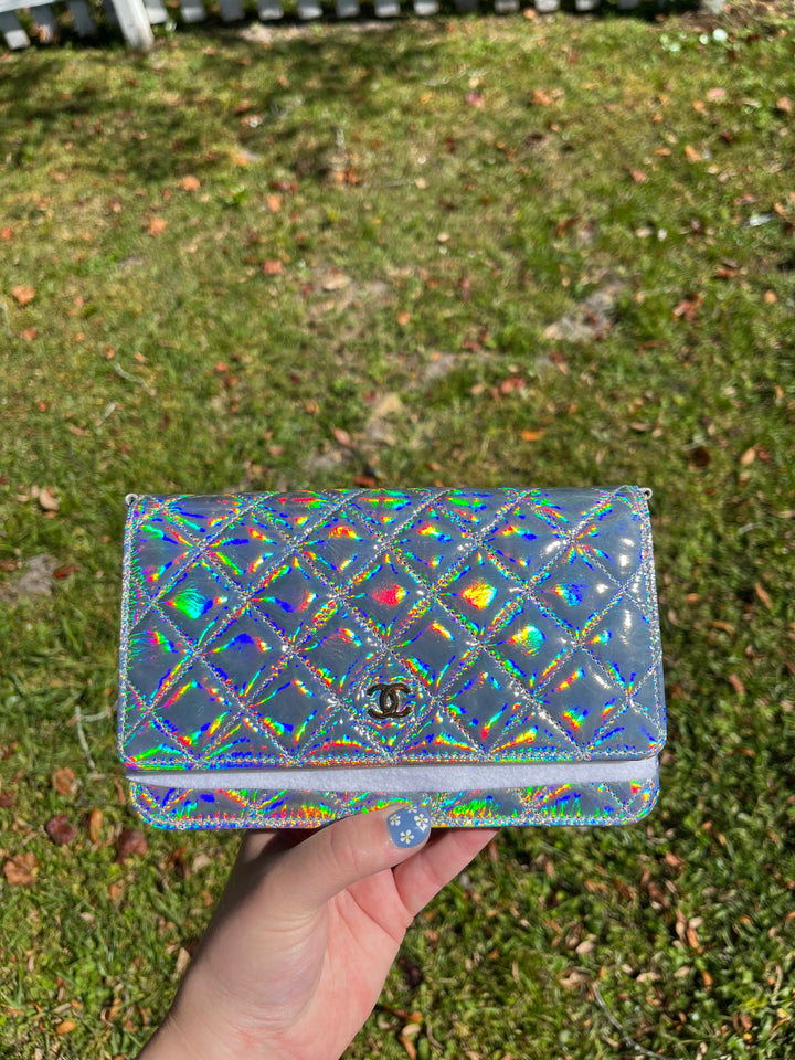 Chanel 21S Silver Hologram Iridescent WOC