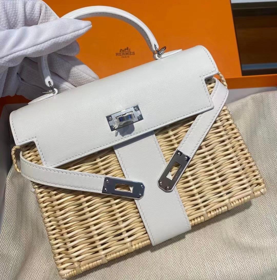 Hermes New White Mini Kelly Picnic