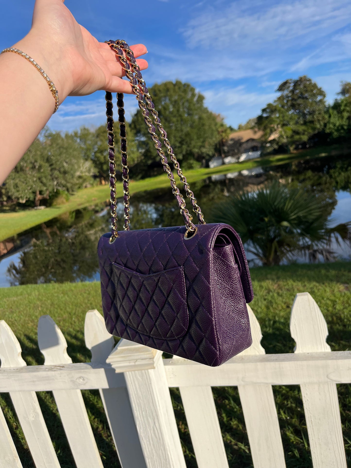 Chanel Purple Medium Vintage Caviar Classic Flap