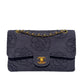 Chanel 1997 Medium 24K Navy Camellia Classic Flap Bag