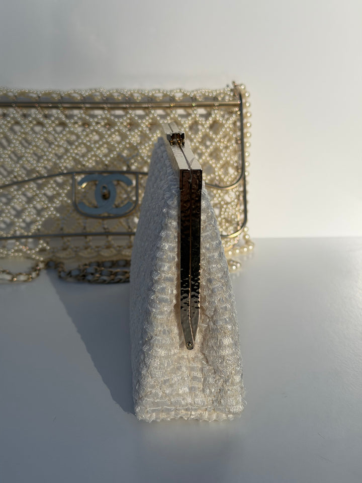 Chanel 2014 Pearl Embellished Caged Flap Minaudière Bag