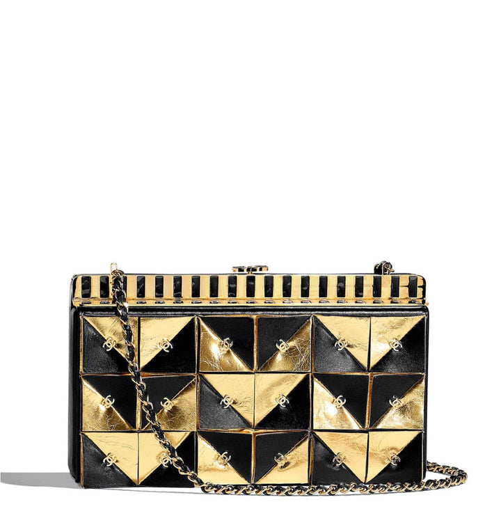 Chanel 19A Egypt Gold Lambskin Minaudiere Crossbody Black Gold 2019