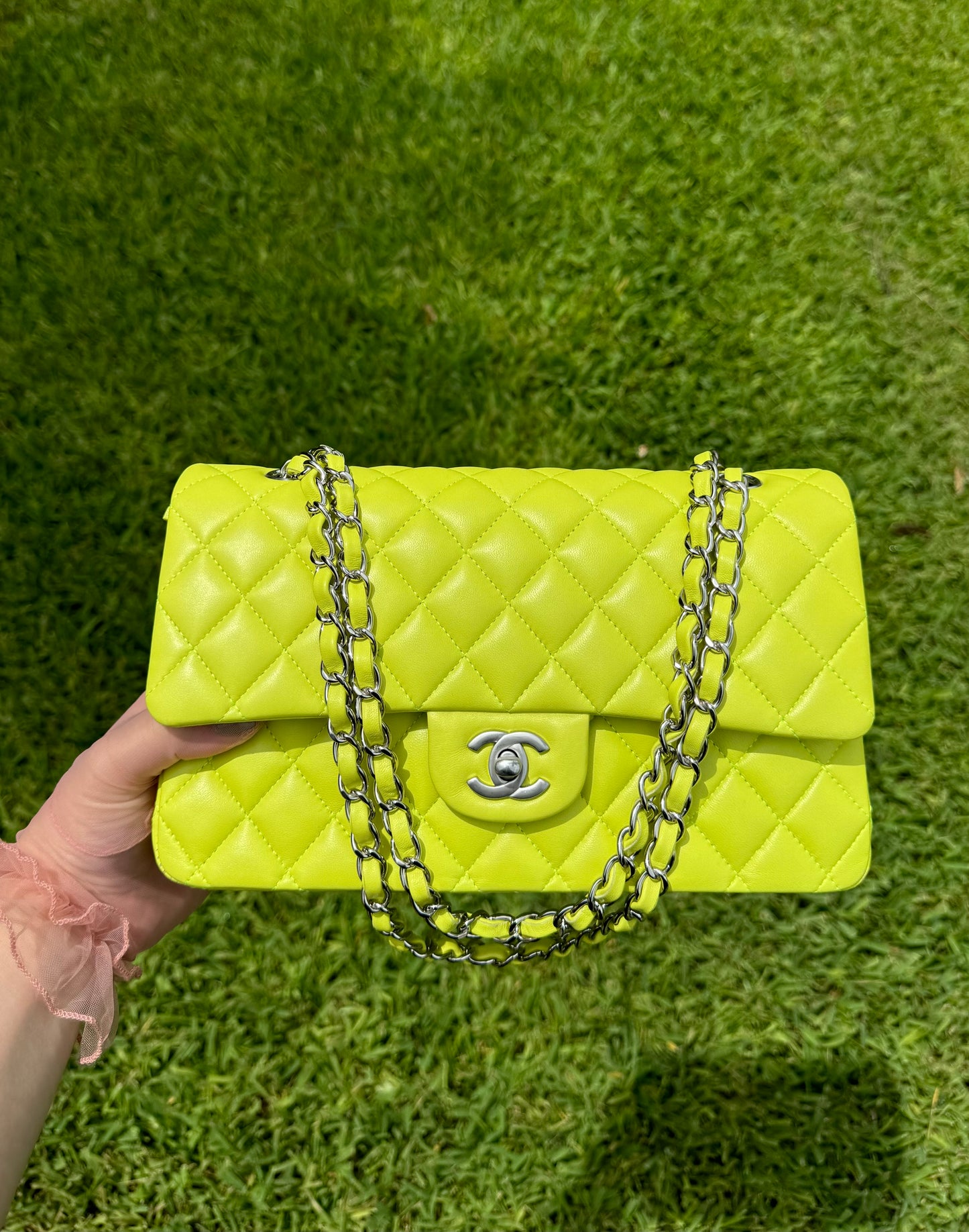 Chanel 21S Yellow Neon Lambskin Medium Flap Bag