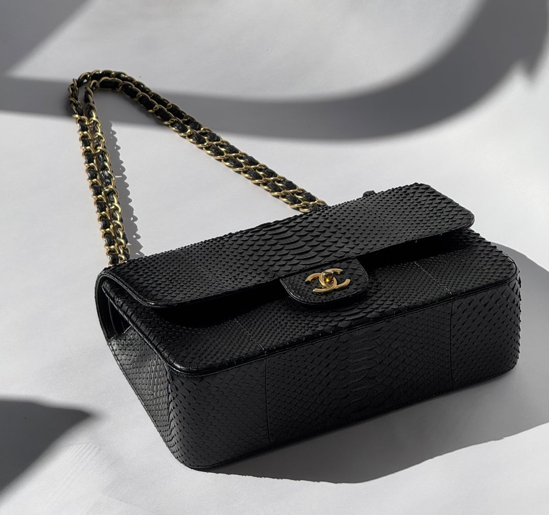 Chanel Jumbo Black Python Double Flap