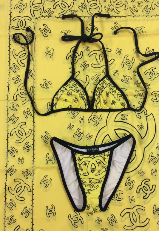Chanel Spring/Summer 1994 Vintage Yellow Logo Bikini