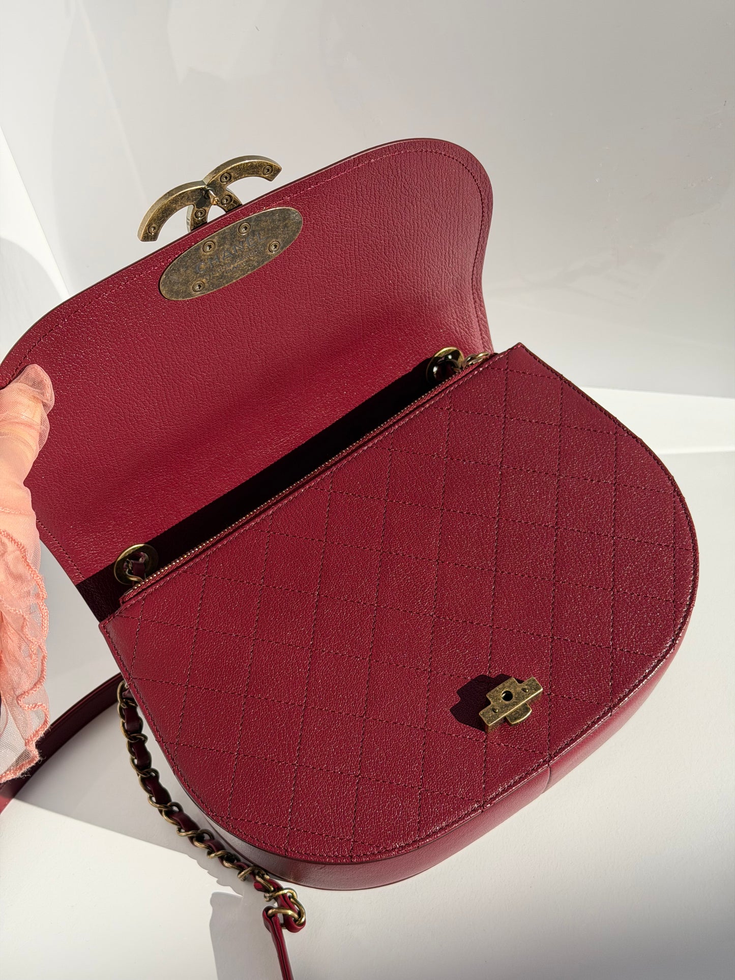 Chanel 17B Small Burgundy Coco Curve Messenger Flap Bag