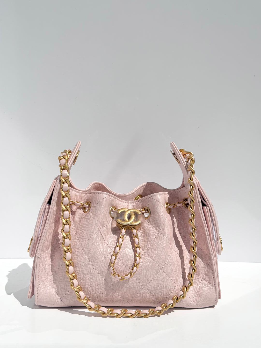 Chanel Mini 25 Hobo Bag Caviar Leather Mauve Pink Antique Gold Hardware 2026