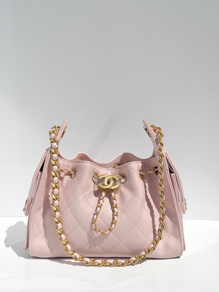 Chanel Mini 25 Hobo Bag Caviar Leather Mauve Pink Antique Gold Hardware 2026