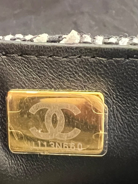 Chanel Black & White Mini Tweed Pearl Flap Bag