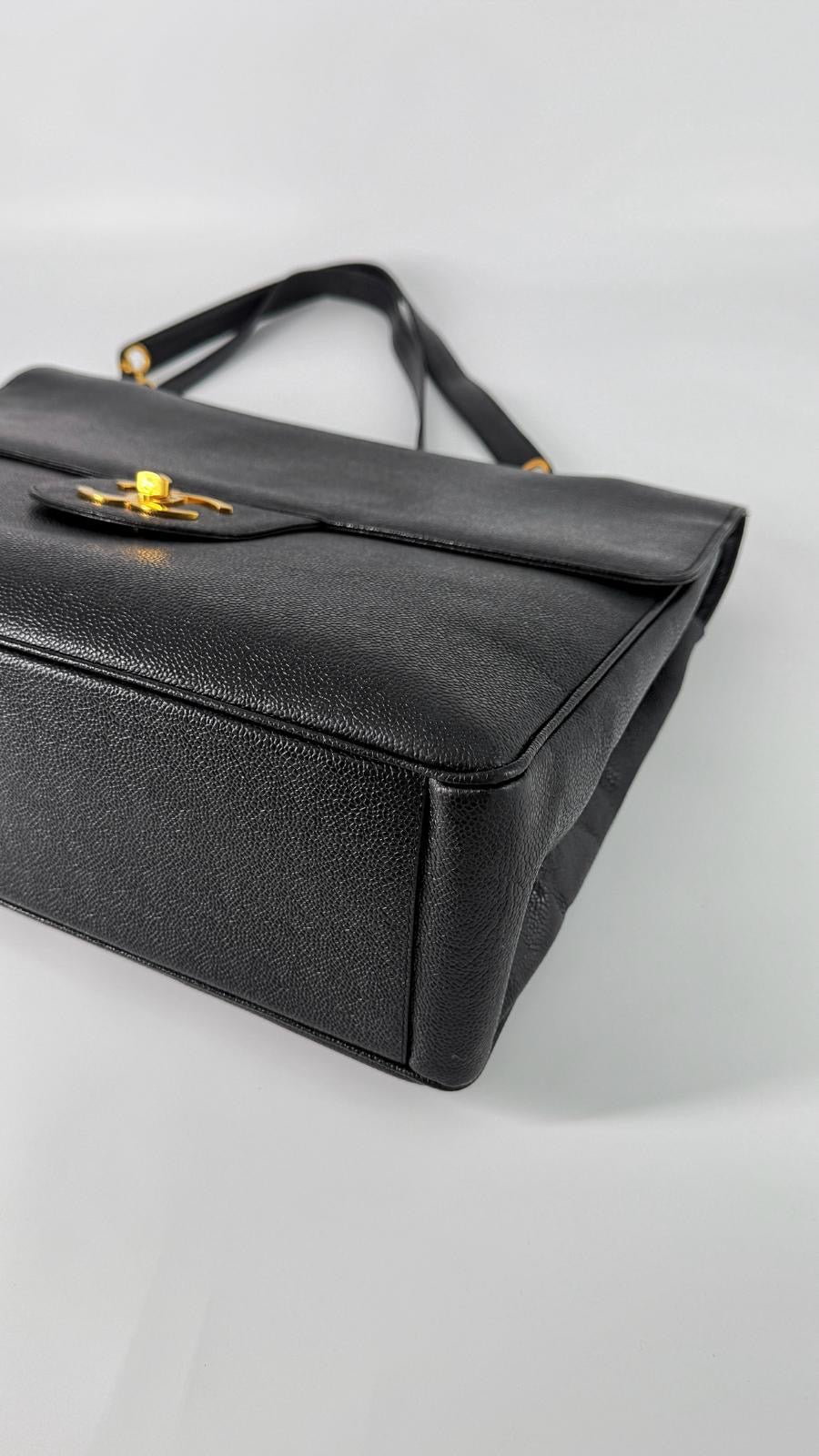 Chanel Vintage Caviar XXL Supermodel Flap Black 24K Gold Plated Hardware 1994
