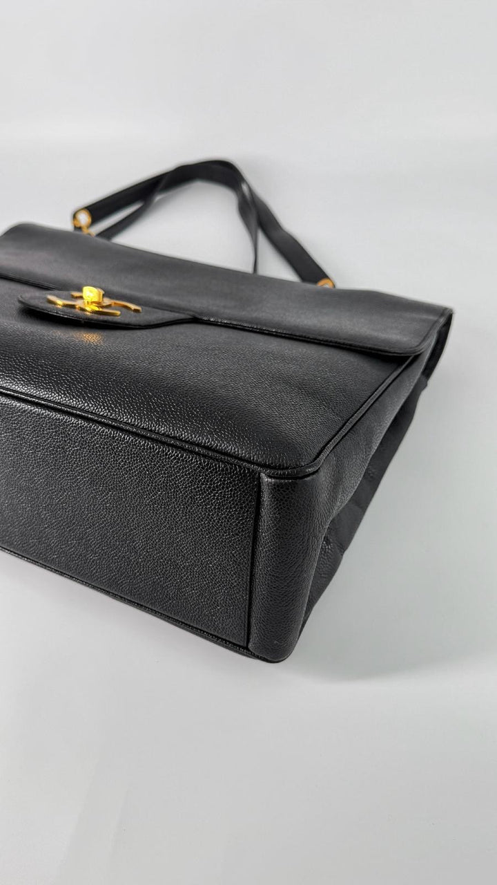 Chanel Vintage Caviar XXL Supermodel Flap Black 24K Gold Plated Hardware 1994