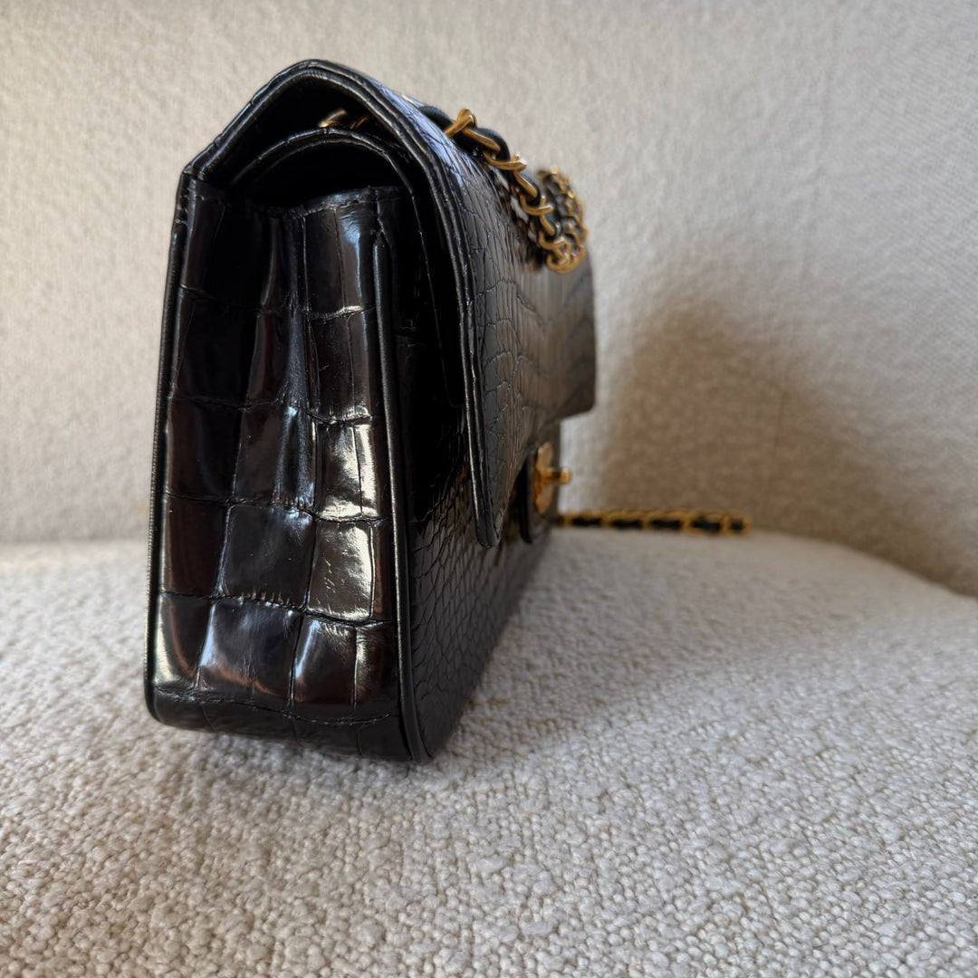 Chanel Medium Classic Flap Bag Alligator Black 24K Plated Gold Hardware 1997