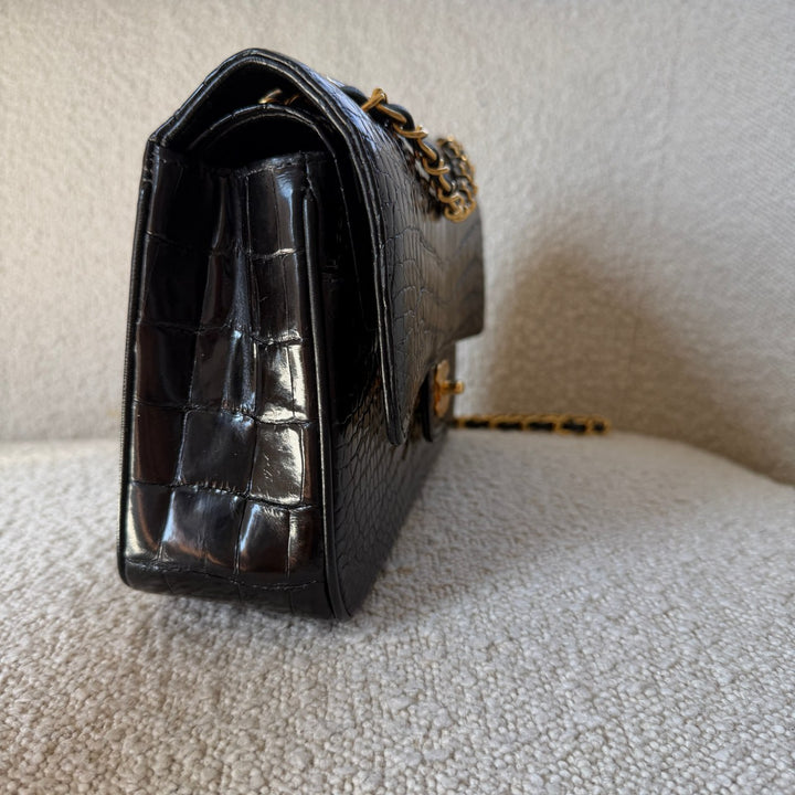 Chanel Medium Classic Flap Bag Alligator Black 24K Plated Gold Hardware 1997