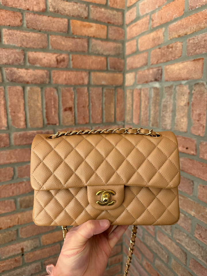 Chanel 18S Small Dark Beige Caviar Double Flap