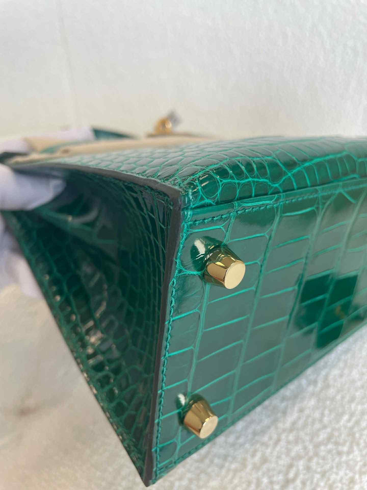 Hermes 2019 Emerald Green Shiny Alligator Kelly 25 Sellier
