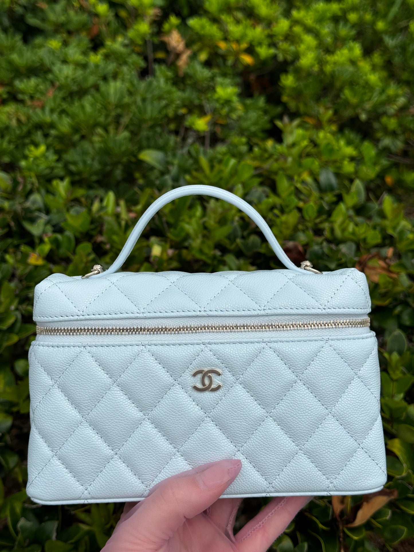 Chanel 25S Light Blue Caviar Slim Vanity Bag