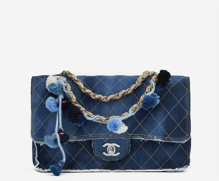 Chanel Denim Paris Dubai Jumbo Pom-Pom Flap