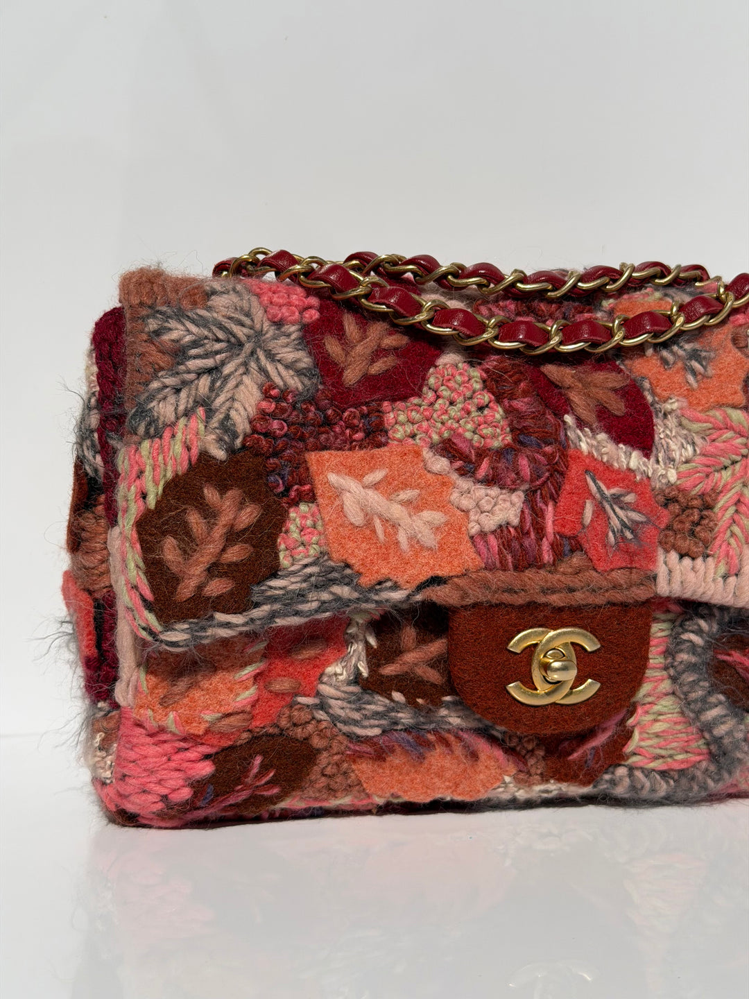 Chanel Embroidered Wool Medium Flap Bag Red Multicolor Gold Hardware 2018