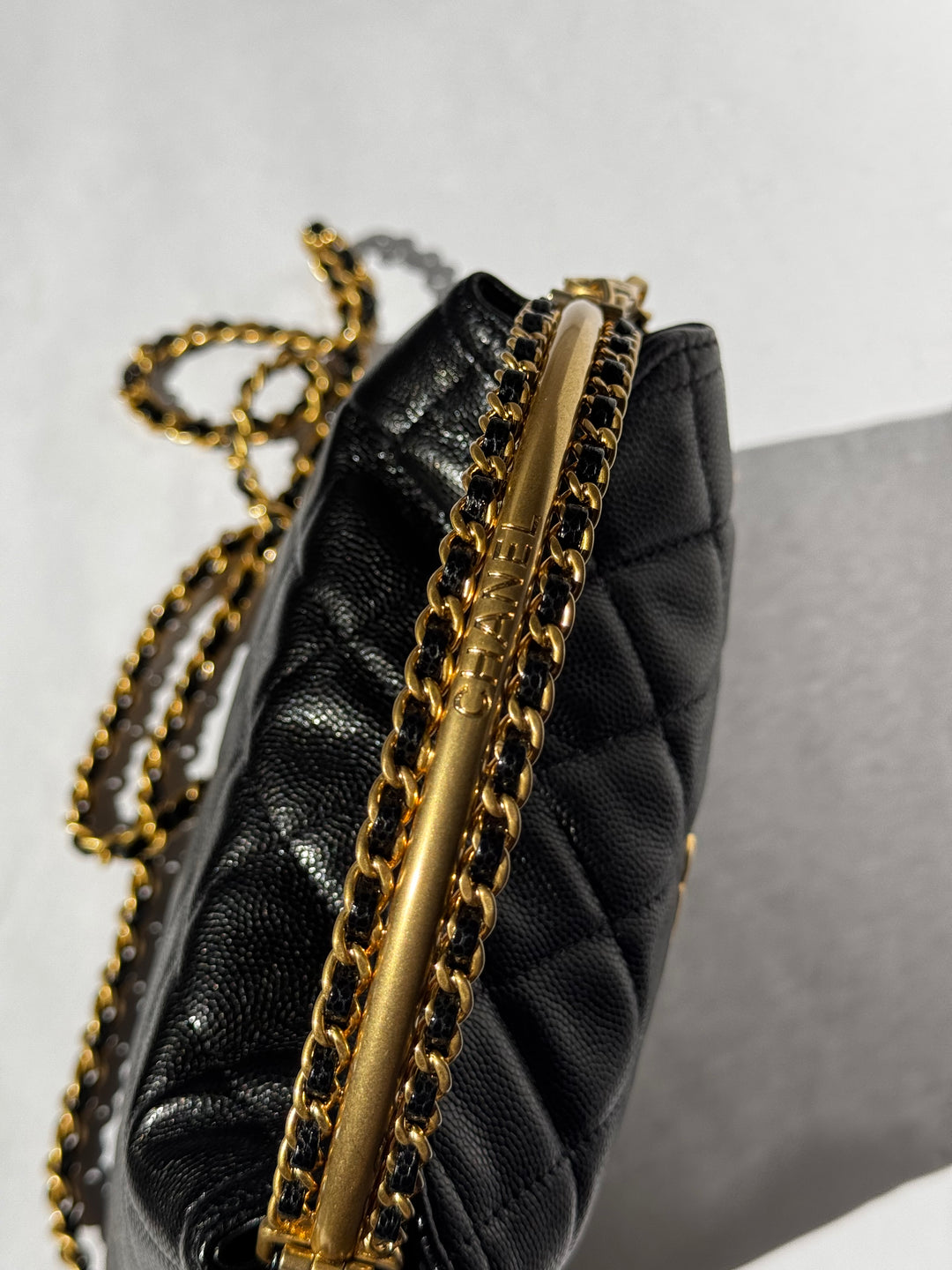 Chanel Top Handle Caviar Clutch With Chain Black Gold Hardware 2024