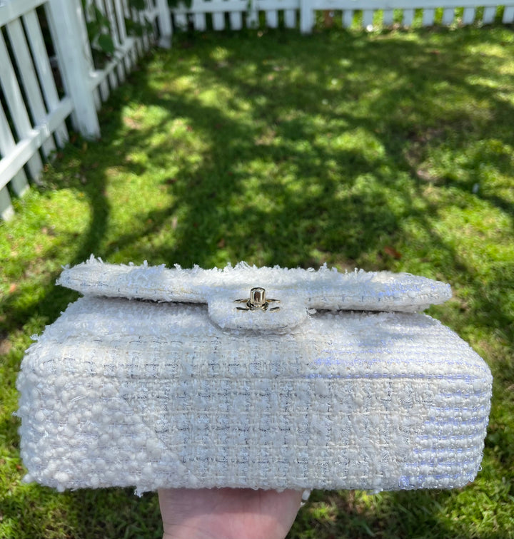 Chanel White Medium Tweed Patchwork Flap Bag