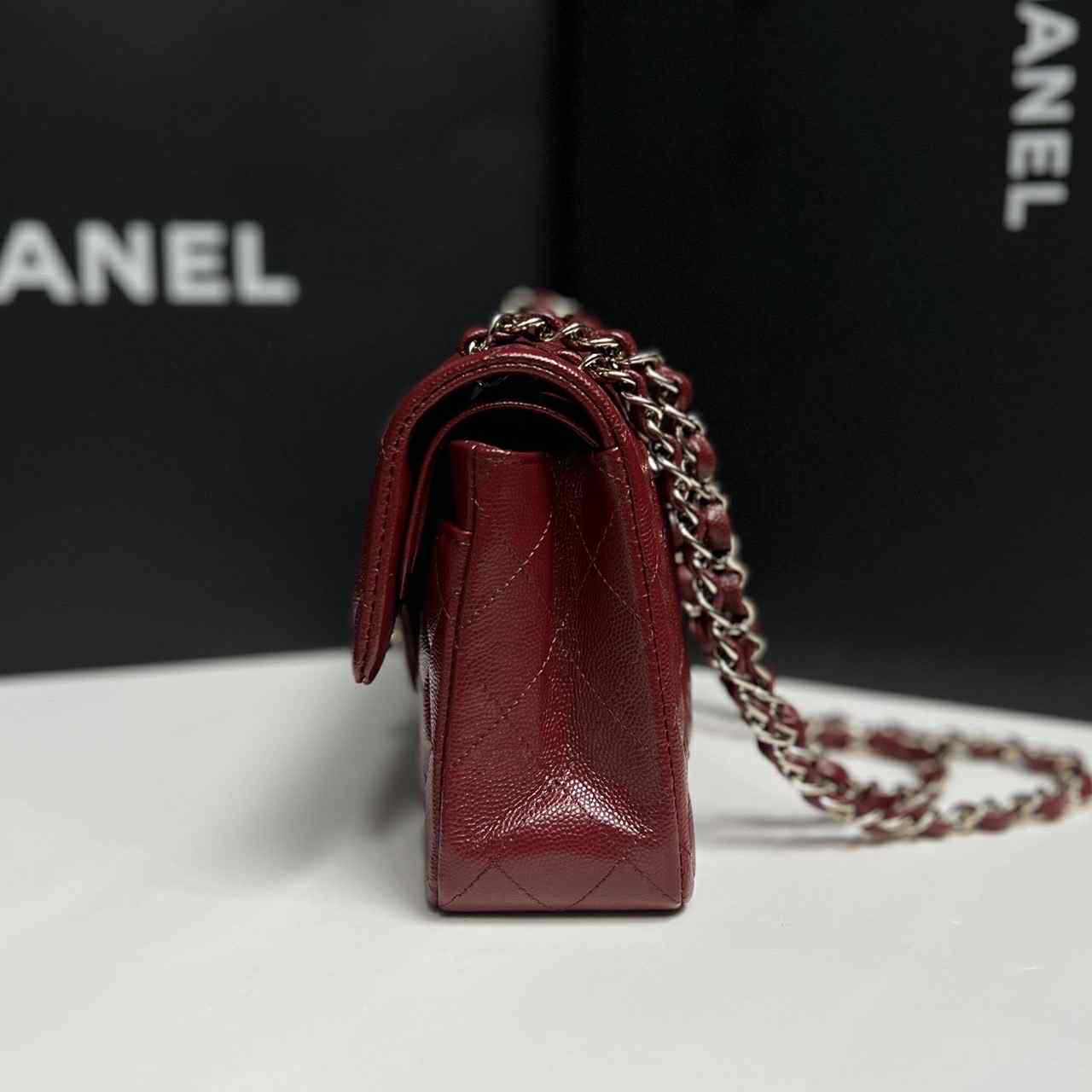 Chanel 19b Burgundy Small Caviar Classic Flap
