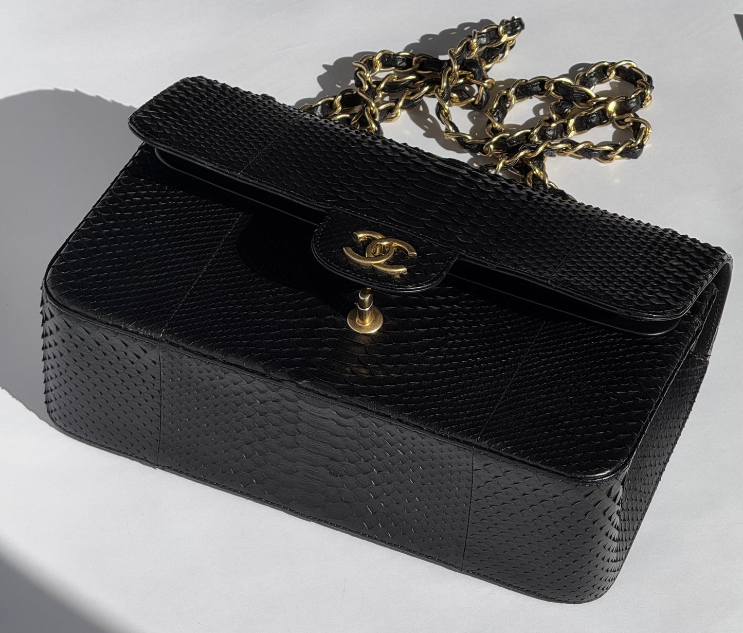 Chanel Jumbo Black Python Double Flap