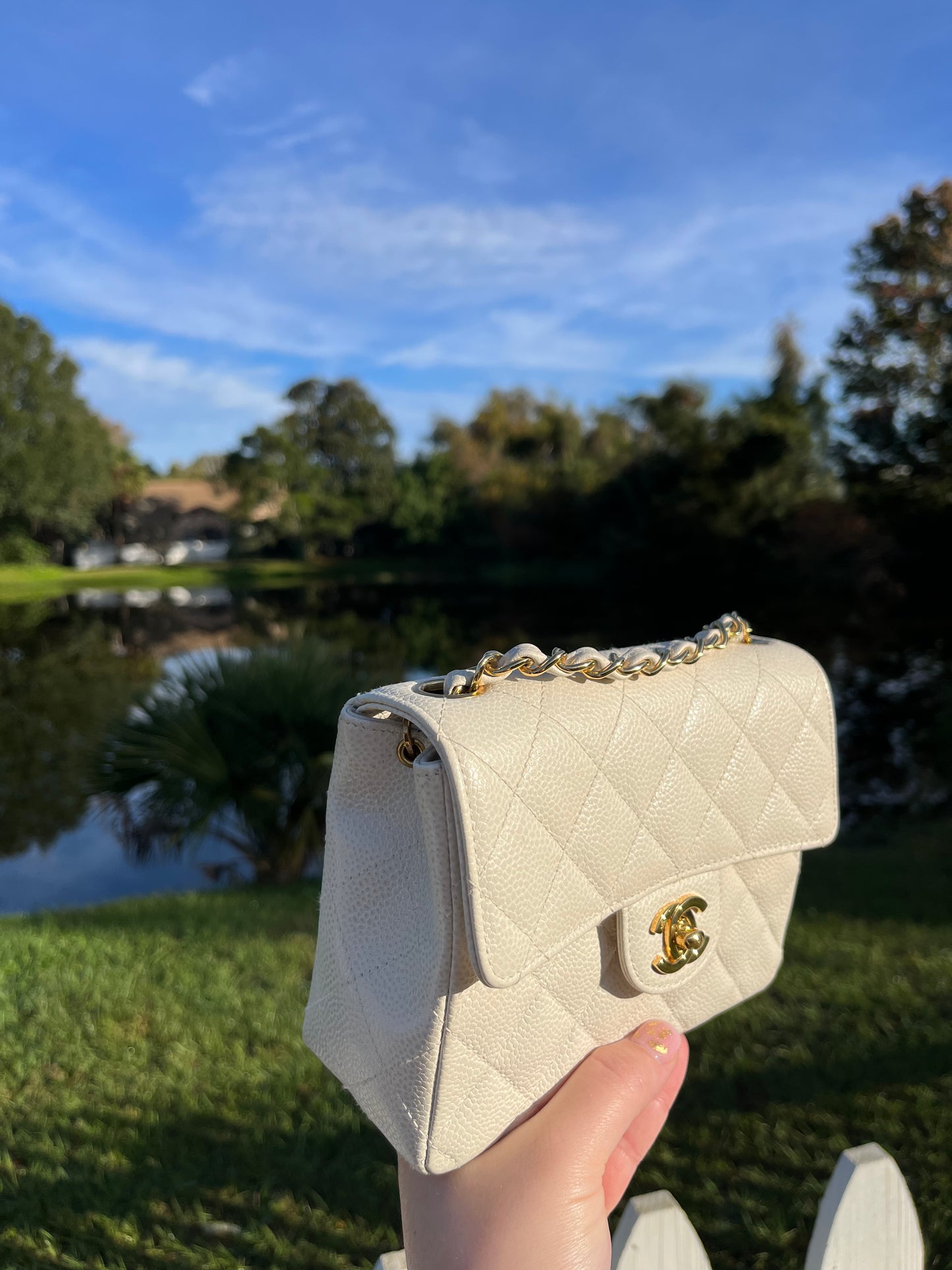 Chanel Cream Caviar Vintage Mini Square Flap Bag