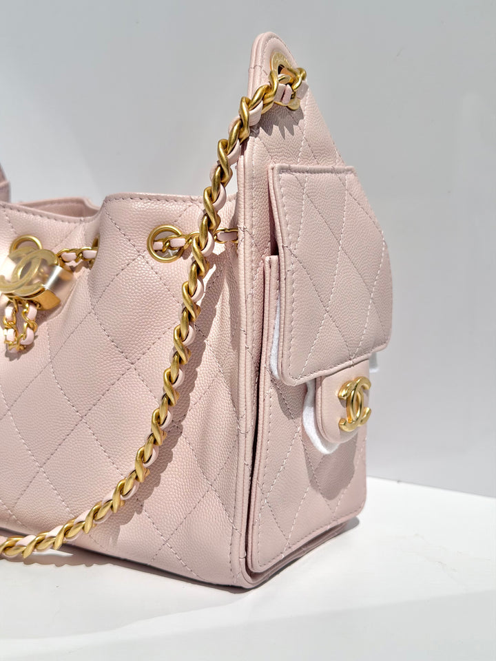 Chanel Mini 25 Hobo Bag Caviar Leather Mauve Pink Antique Gold Hardware 2026