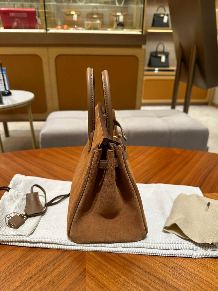 Hermès Birkin 25 Grizzly Alezan Suede and Swift Leather Permabrass Hardware 2021
