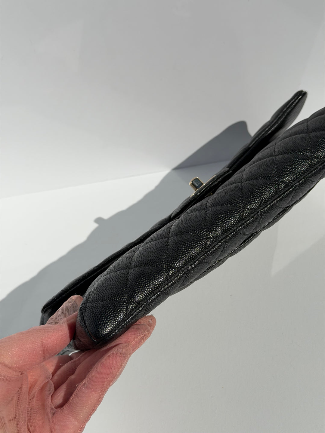 Chanel 18B Black Classic Quilted Caviar Clutch