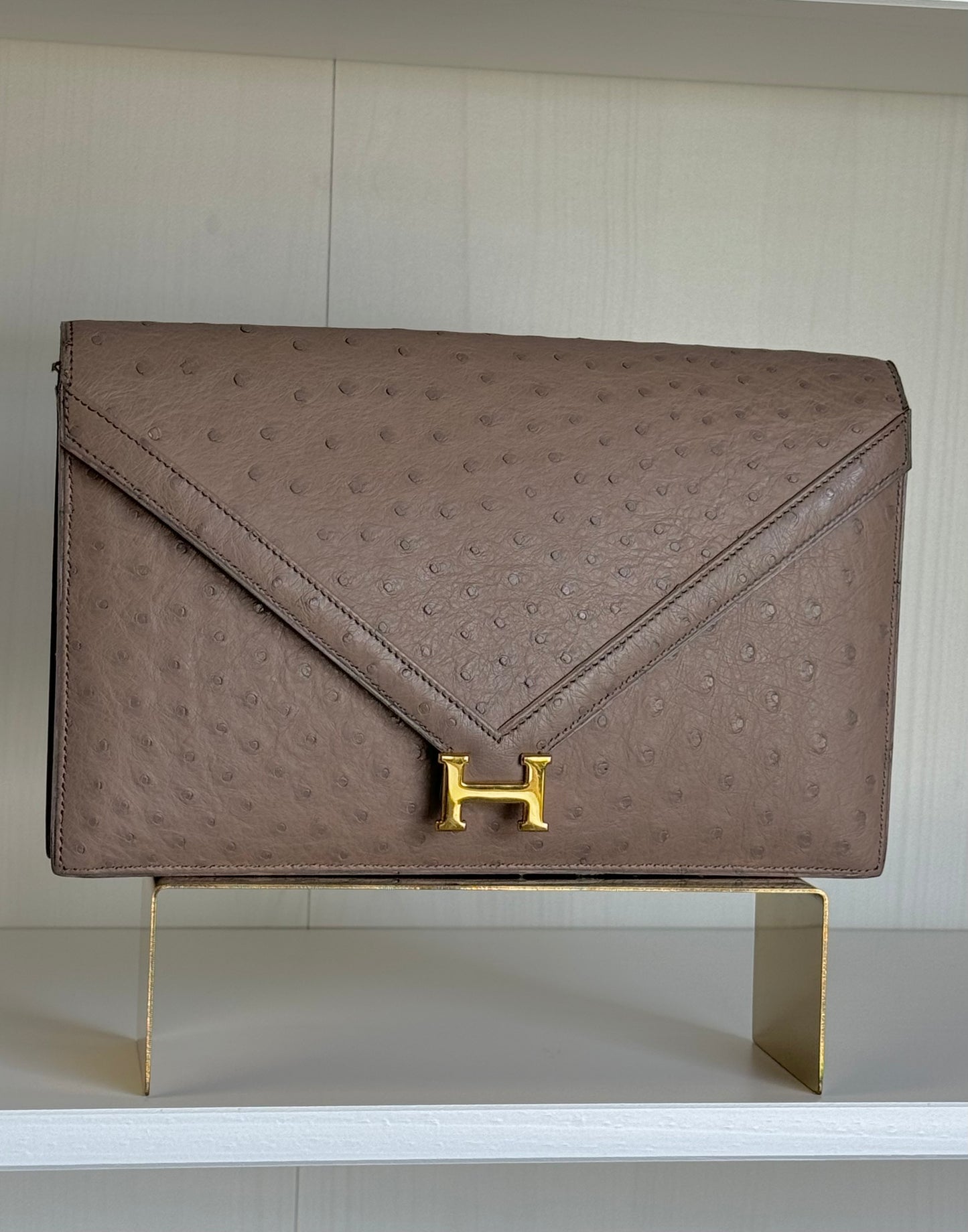 Hermes 1982 Ostrich Lydie 2 Ways Clutch Bag