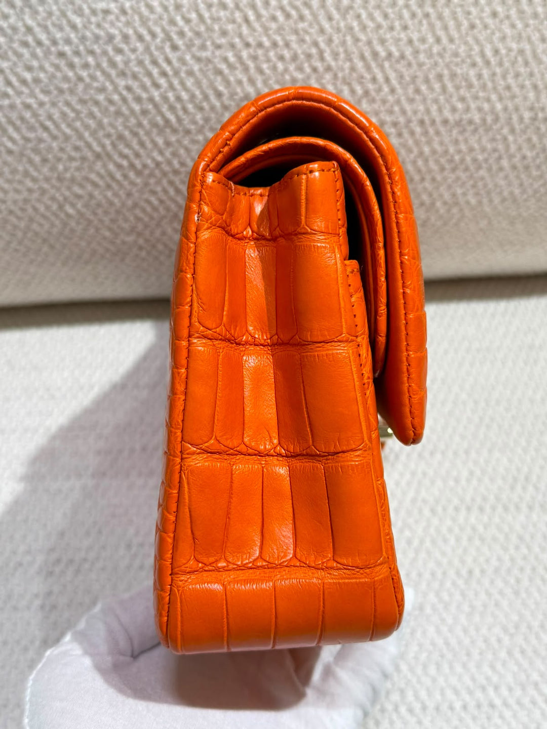 Chanel Medium Classic Flap Bag Matte Alligator Orange Light Gold Hardware 2013