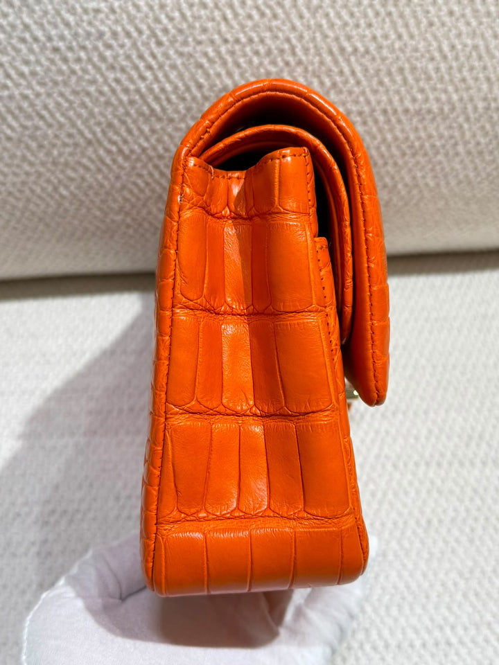 Chanel Medium Classic Flap Bag Matte Alligator Orange Light Gold Hardware 2013