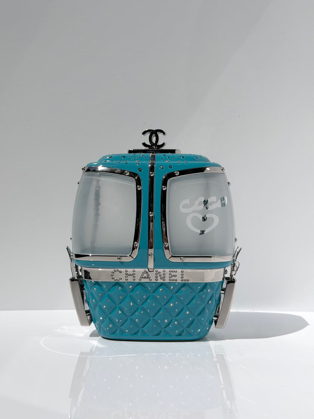 Chanel Ski Gondola Swarovski Minaudière Blue Silver Hardware 2019