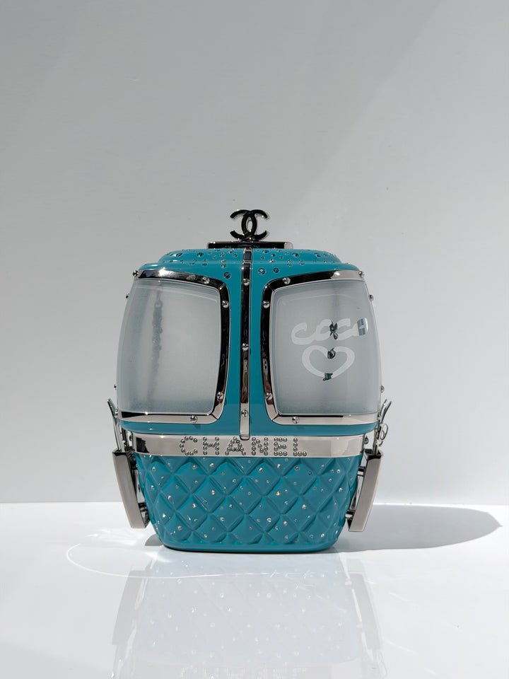 Chanel Ski Gondola Swarovski Minaudière Blue Silver Hardware 2019