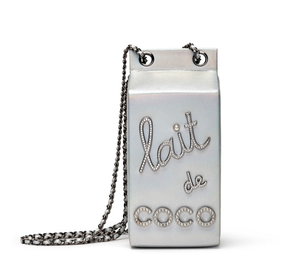 Chanel Runway Iridescent Silver Lambskin Lait De Coco Milk Carton Bag