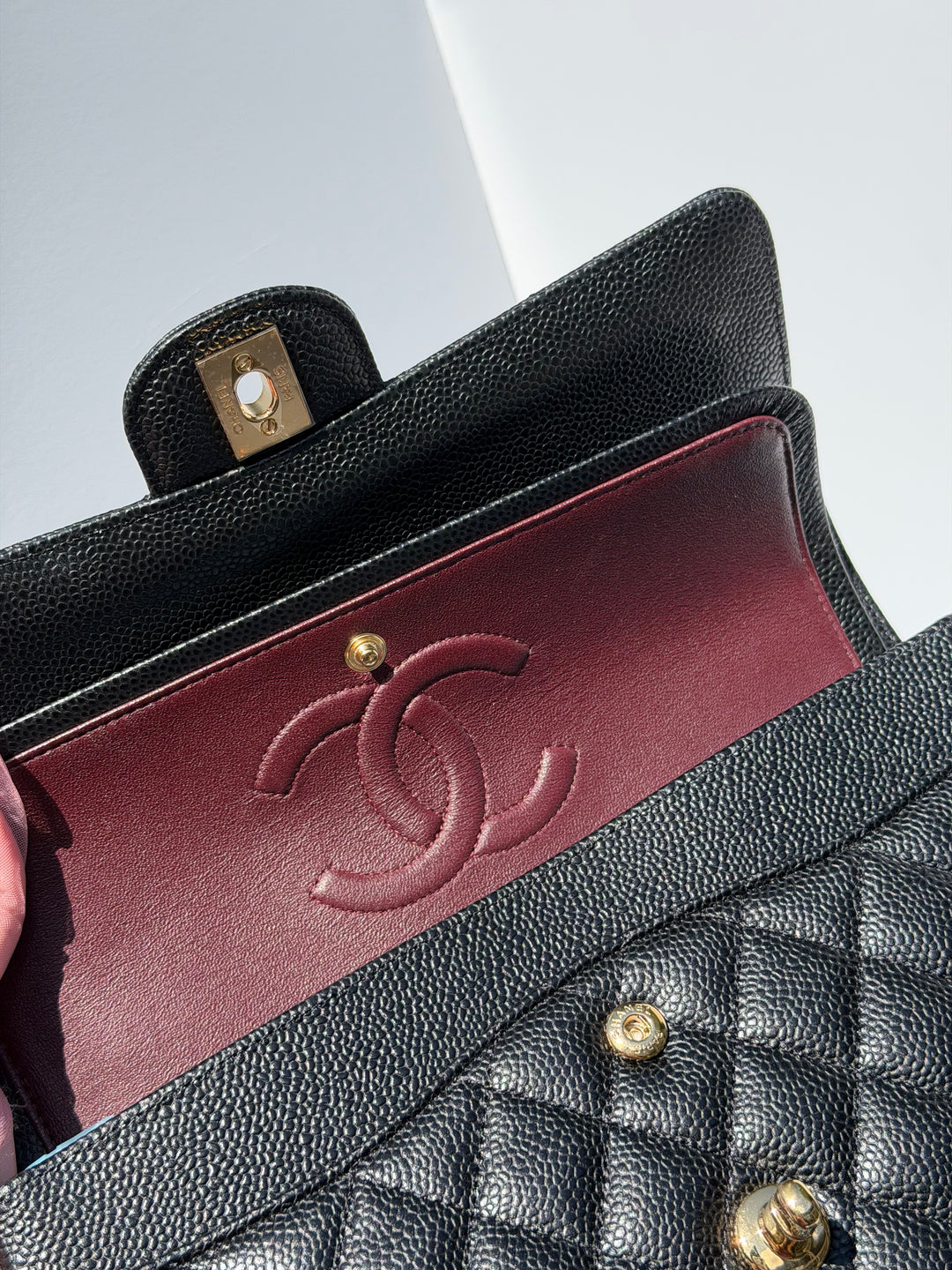 Chanel Medium Classic Double Flap Caviar Black Gold Hardware 2018